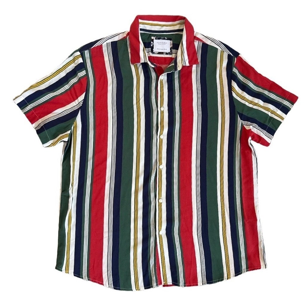 Cactus Man Ricky Singh Mens XL Striped Short Sleeve Viscose Button Down Shirt